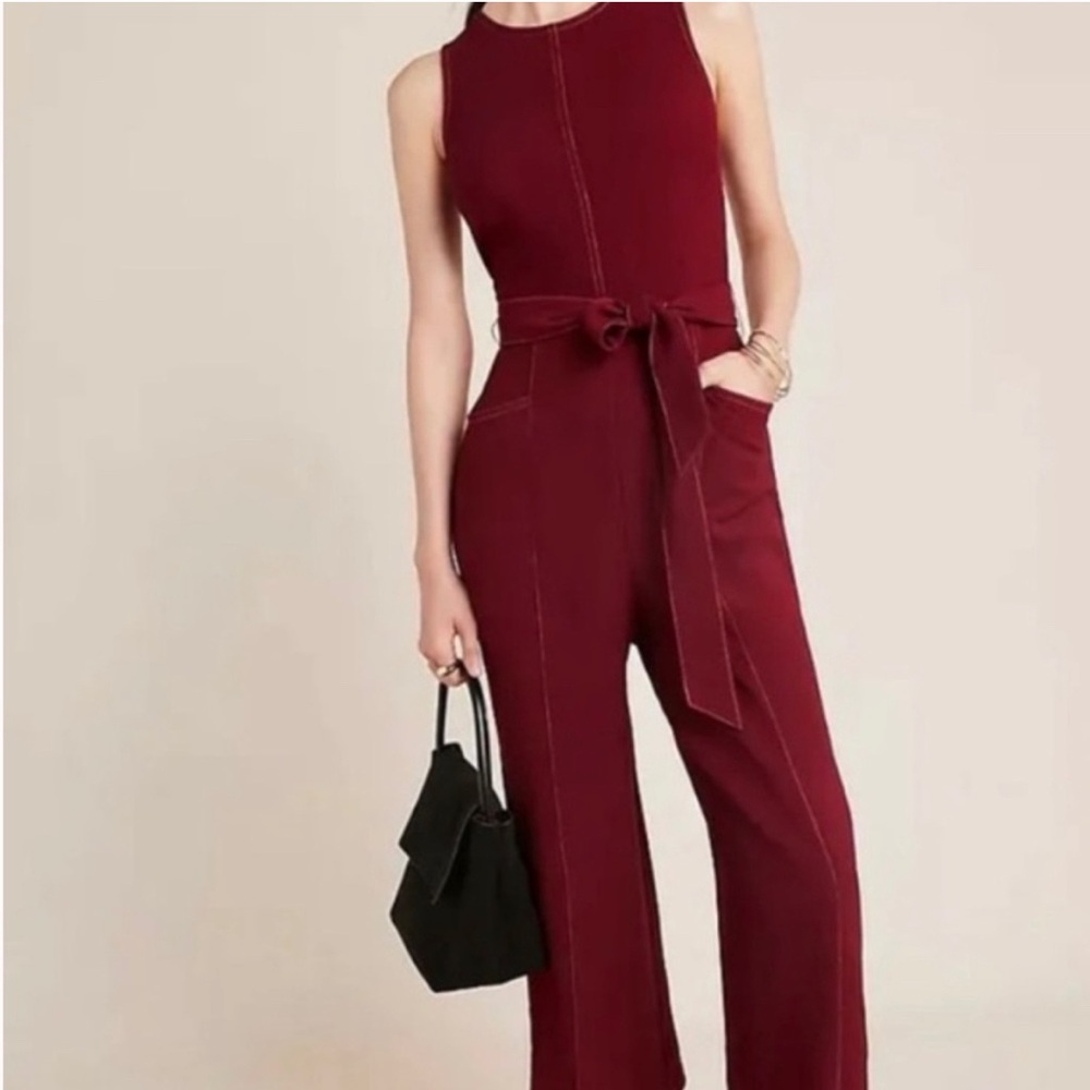 Anthropologie Greylin Sleeveless Belted Red Jumpsuit M